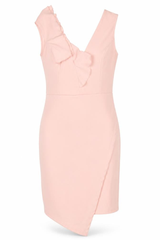 Sheilay Womens Pink Polyester Pencil Dress Size S V-Neck Zip