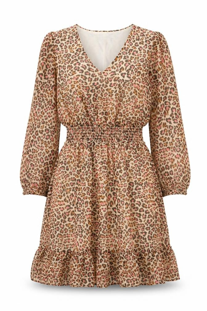 Front view of Roman women’s multicoloured animal print polyester fit & flare, size UK 8, v-neck pullover