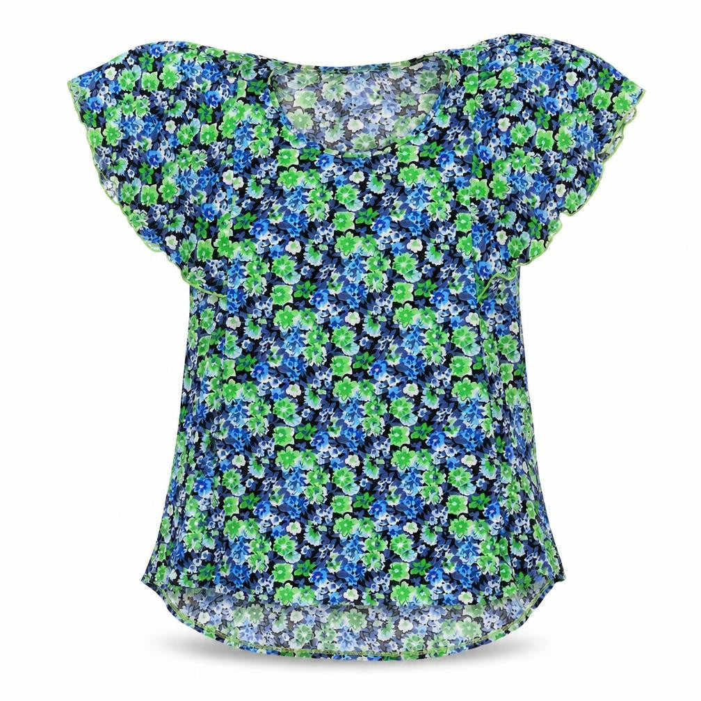 Preworn Womens Multicoloured Floral Polyester Basic Blouse Size S Round Neck