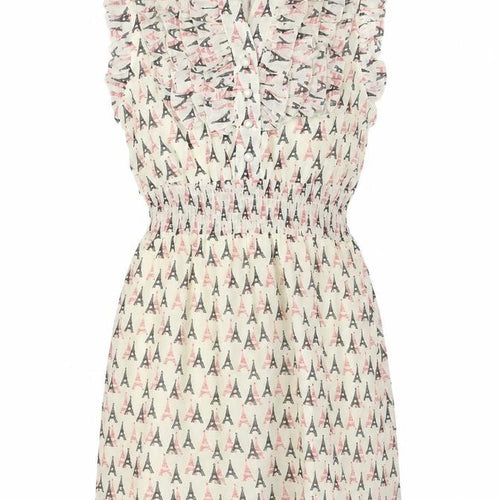 Atelier 61 Womens Ivory Geometric Polyester Shirt Dress Size 8 V-Neck Button
