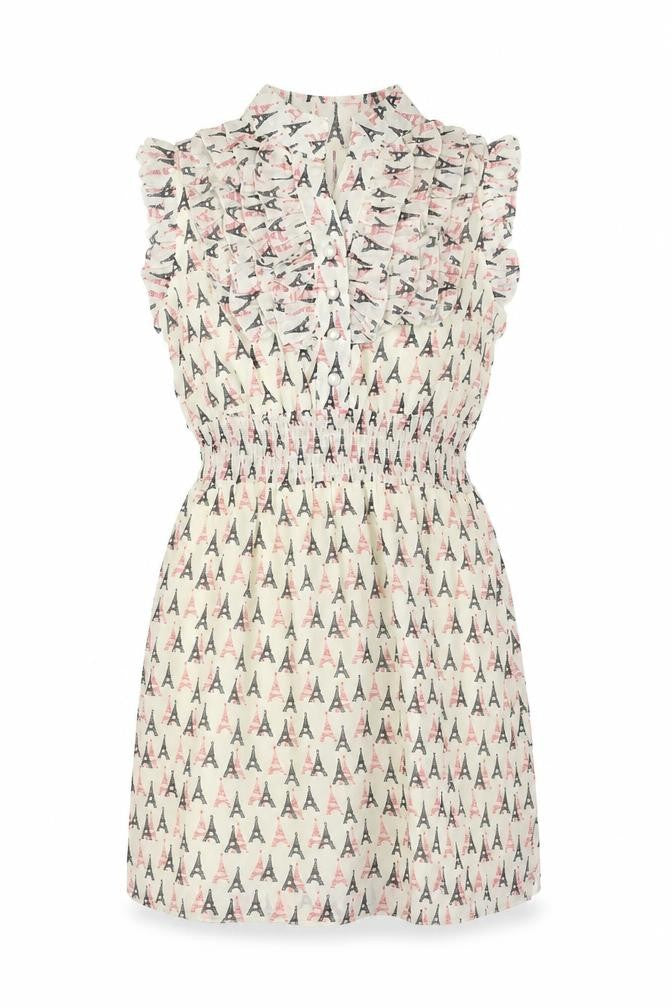 Atelier 61 Womens Ivory Geometric Polyester Shirt Dress Size 8 V-Neck Button