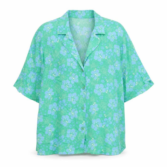 Front view of Primark women’s green floral viscose basic button-up, size UK 12, collared