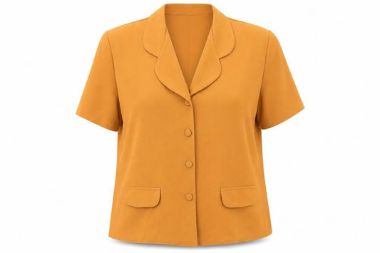 Front view of Classic Image women’s brown viscose basic button-up, size UK 22, collared