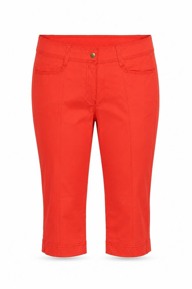 Front view of Casall women’s red polyamide cropped trousers, size UK 12, regular zip