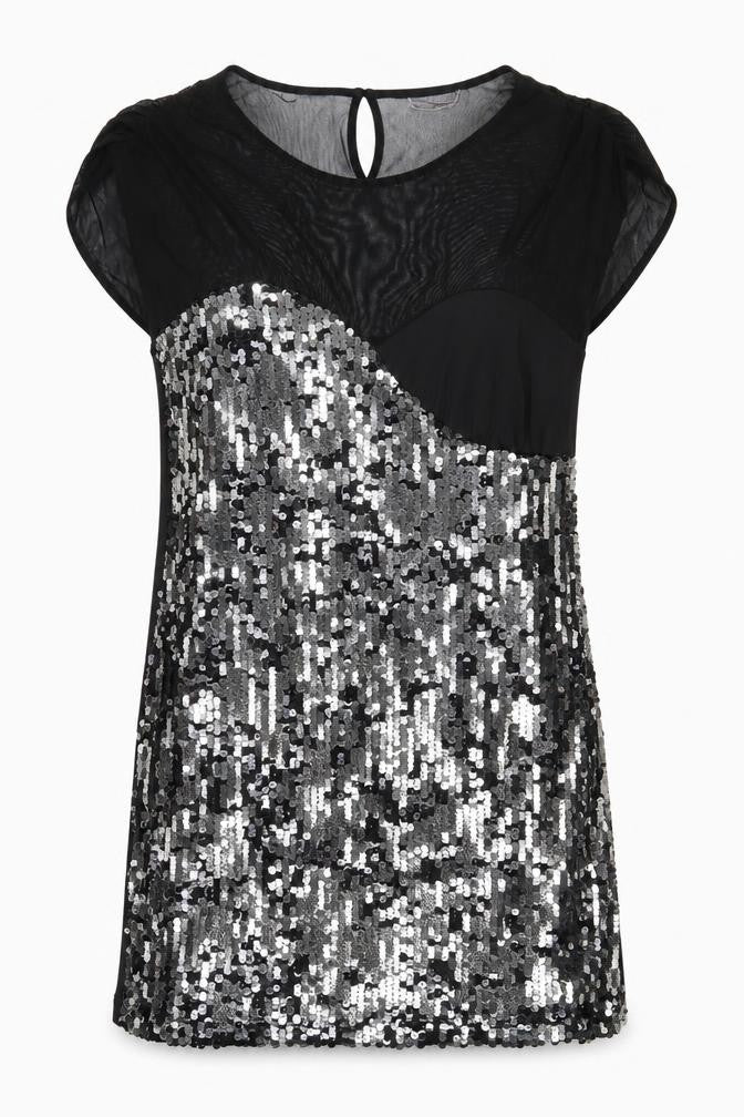 Front view of Lipsy London women’s black polyester shift, size UK 10, scoop neck pullover