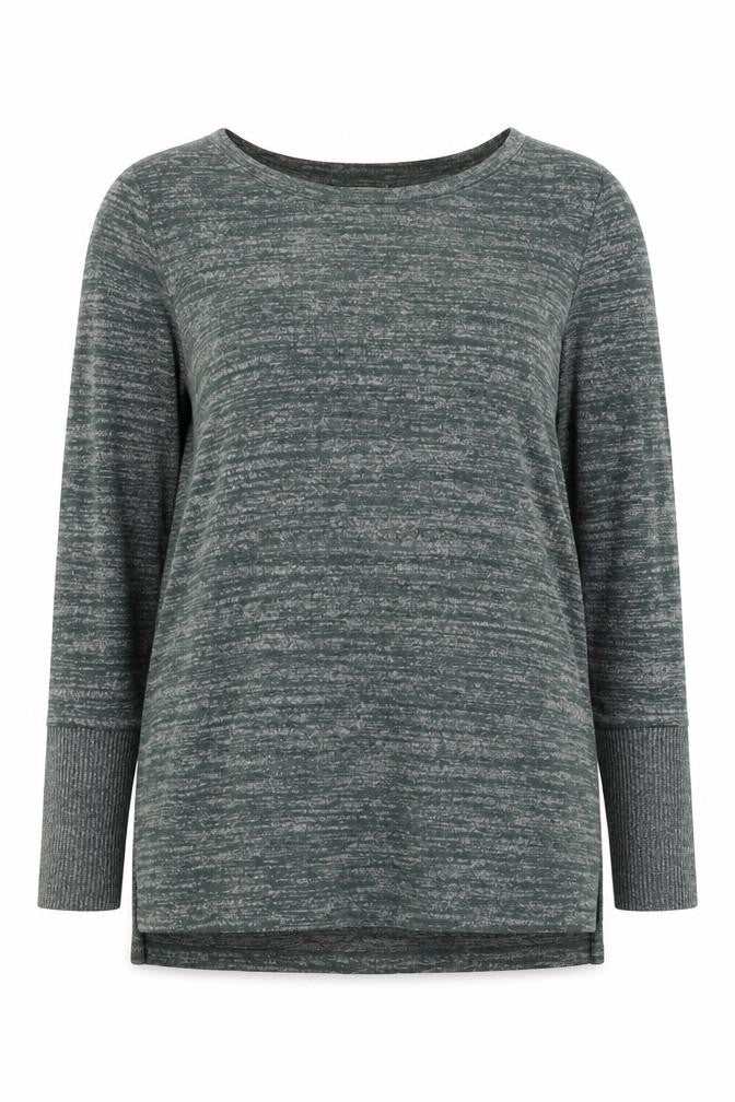 Front view of Deane & White women’s green scoop neck polyester jumper, size UK 12