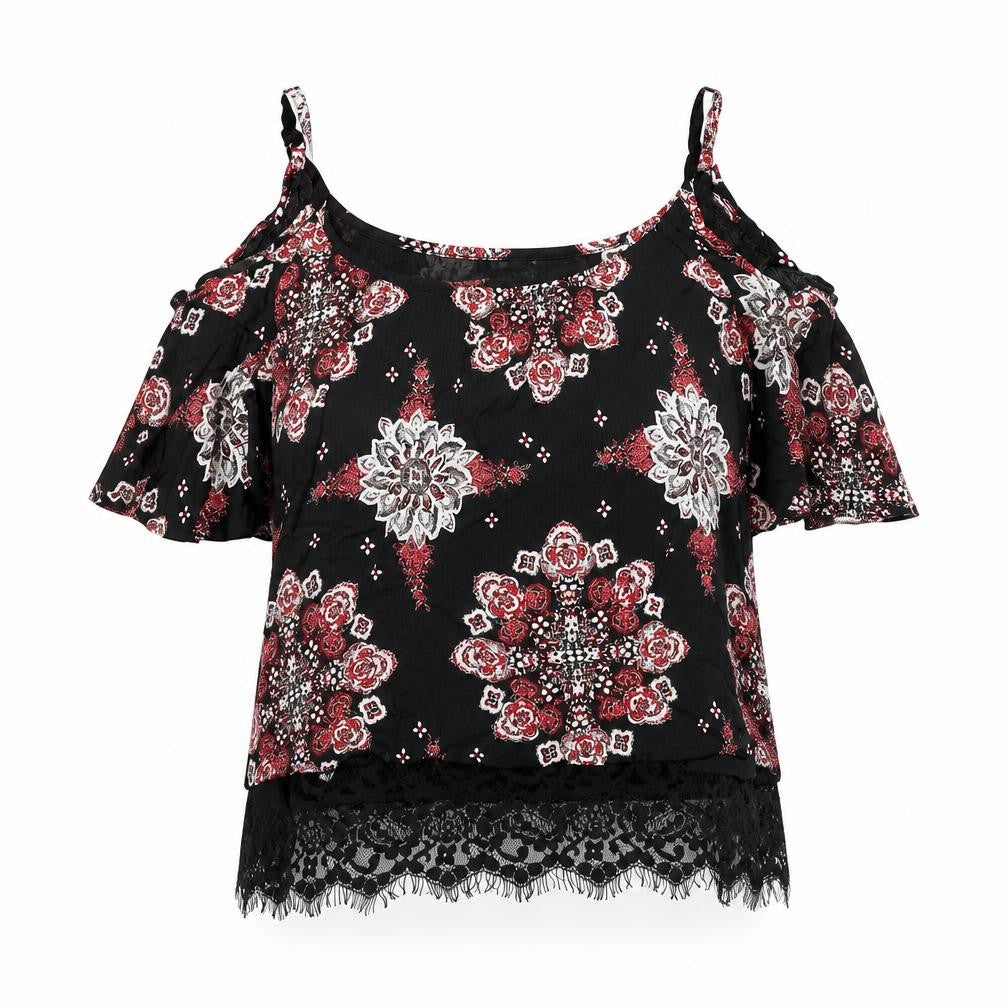 Select Womens Black Geometric Viscose Basic Blouse Size 12 Off the Shoulder