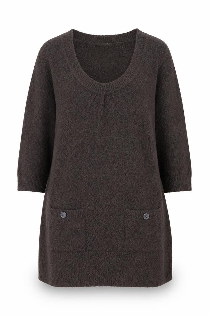 M&Co Womens Brown Scoop Neck Acrylic Tunic Jumper Size XL
