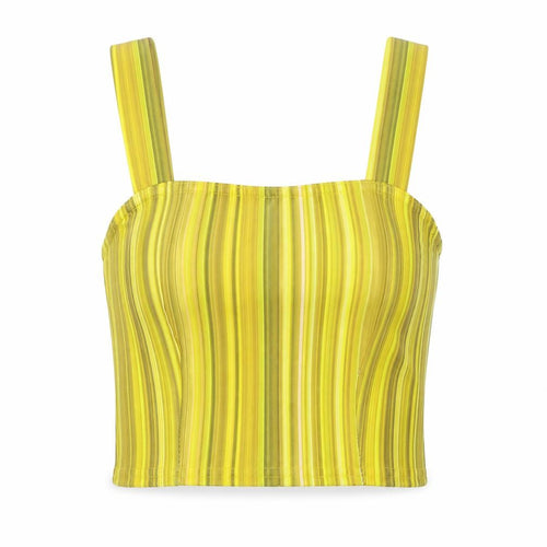 I-X London Womens Yellow Striped Polyester Cropped Tank Size 10 Square Neck