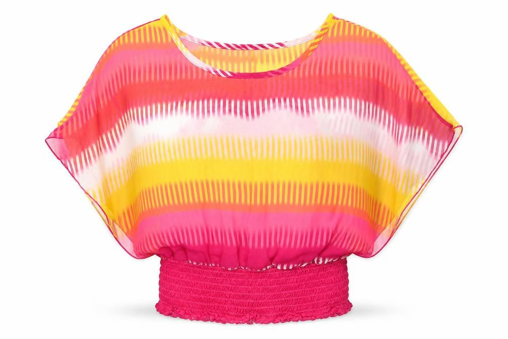 Front view of Vizio women’s multicoloured striped polyester basic blouse, size L, scoop neck - elastic hem