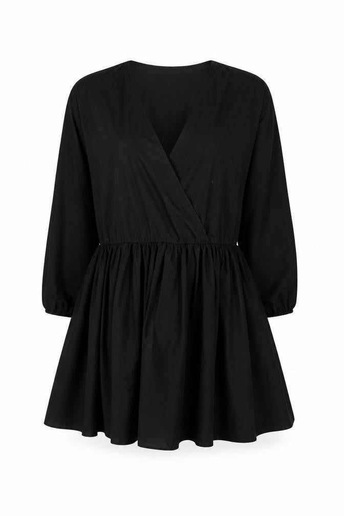 Front view of ASOS women’s black polyester skater dress, size UK 10, v-neck pullover