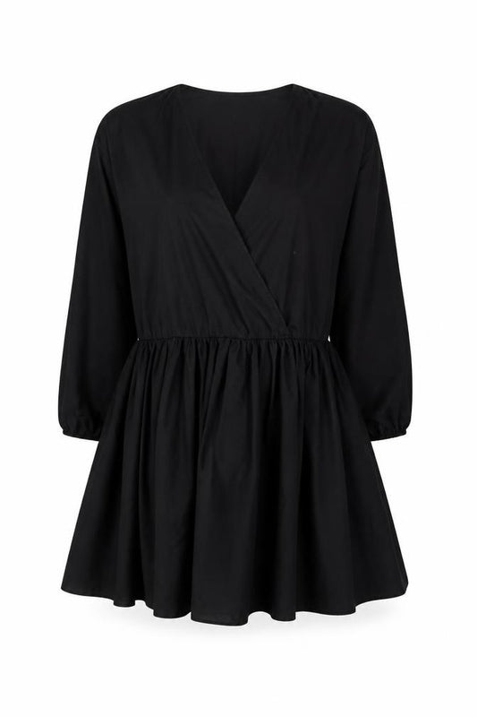 Front view of ASOS women’s black polyester skater dress, size UK 10, v-neck pullover