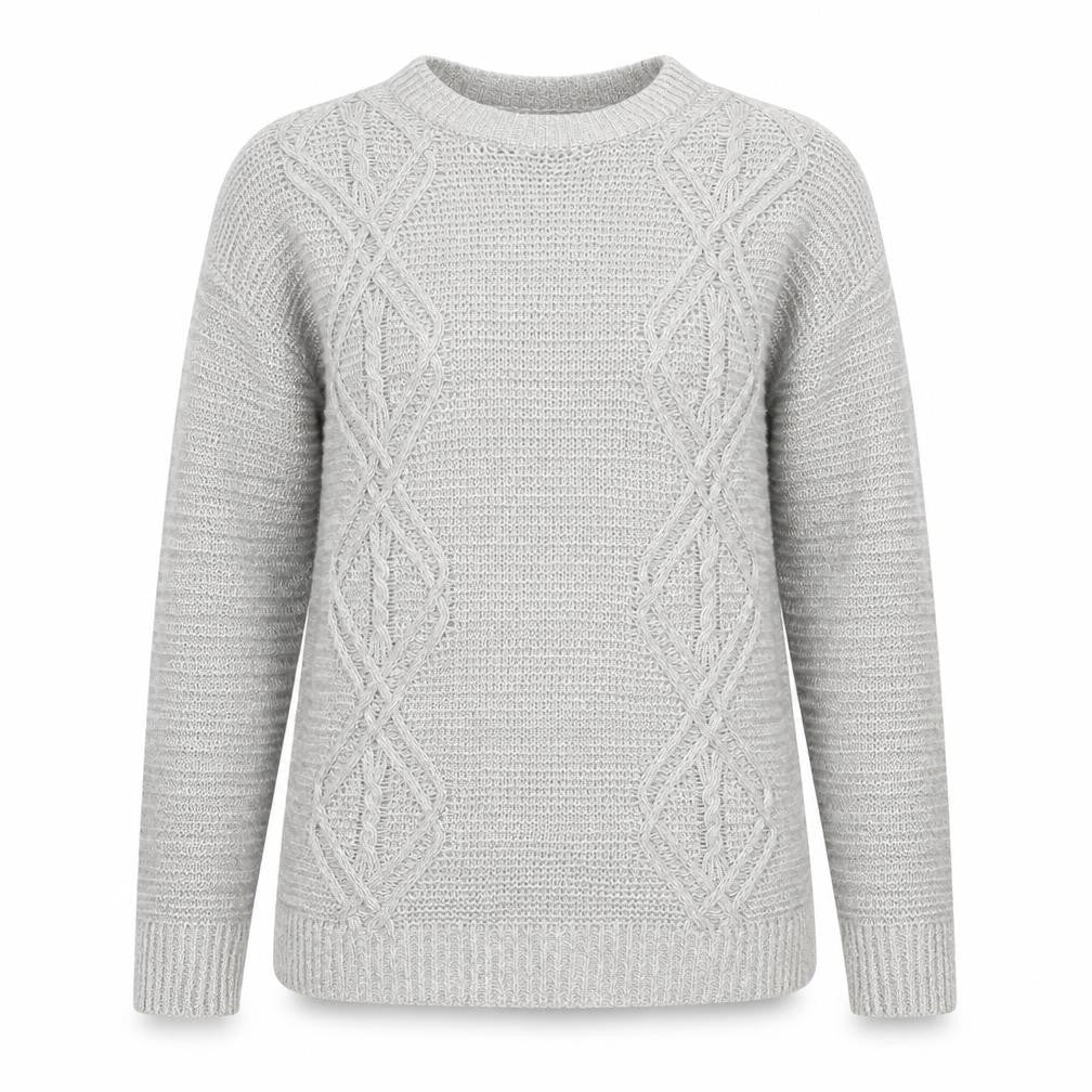 Front view of Papaya women’s grey round neck acrylic jumper, size S