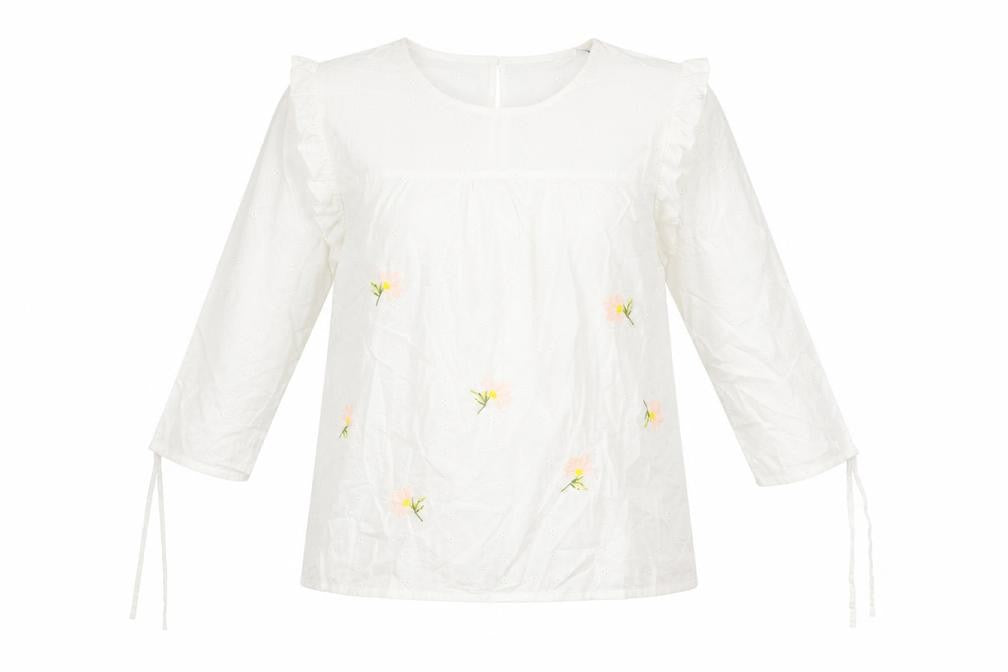 Dorothy Perkins Womens White Floral Polyester Basic Blouse Size 14 Boat Neck - Sleeve Tie Detail