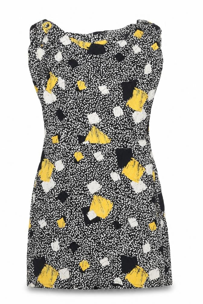 Front view of Miss Selfridge women’s black geometric polyester mini, size UK 8, boat neck pullover