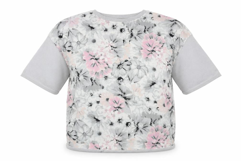 Front view of David Emanuel women’s grey round neck floral polyester jumper, size S