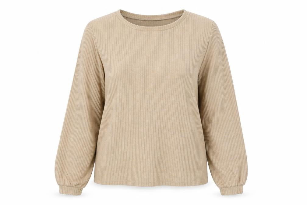 Front view of New Look women’s brown round neck polyester jumper, size S