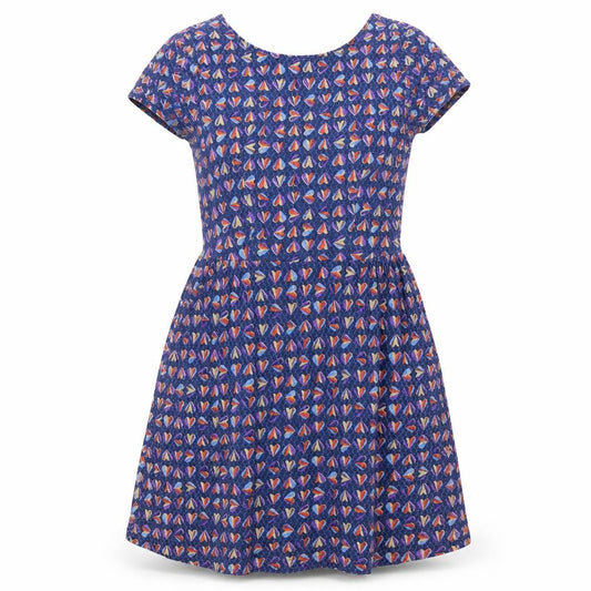 Front view of Next women’s blue geometric cotton skater dress, size UK 12, scoop neck pullover