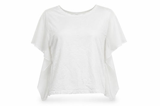 Front view of Zara women’s white polyester basic t-shirt, size S, round neck