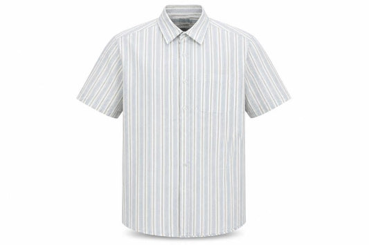 BHS Mens Multicoloured Striped Polyester Button-Up Size L Collared Button