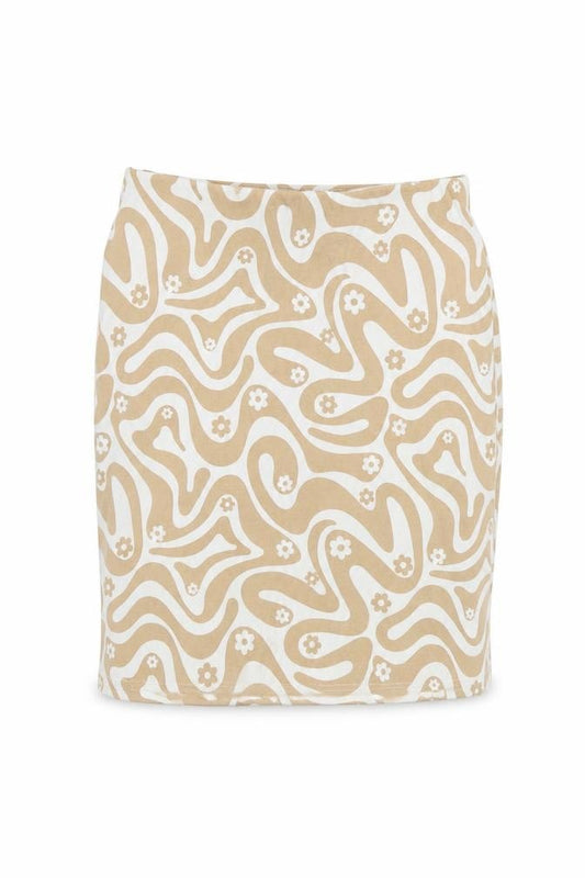 New Look Girls Beige Geometric Cotton Straight & Pencil Skirt Size 9 Years Regular Pull On