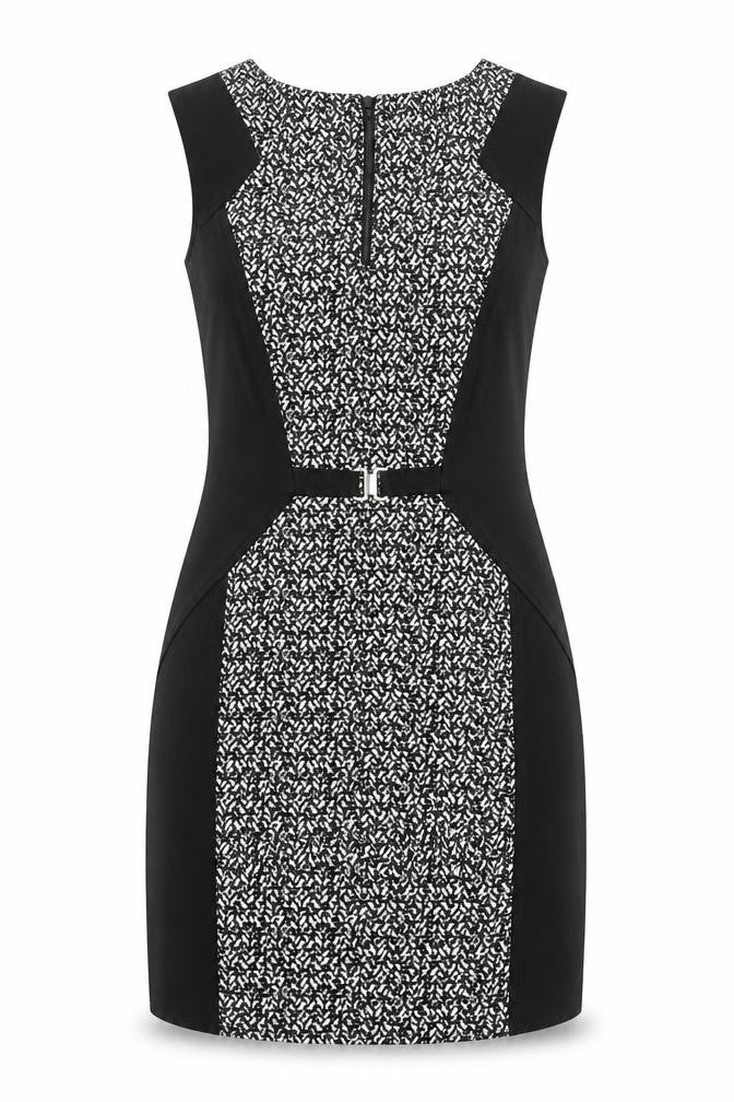NEXT Womens Black Geometric Viscose A-Line Size 10 Boat Neck Zip