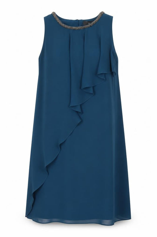 Front view of Next women’s green polyester shift, size UK 10, round neck button