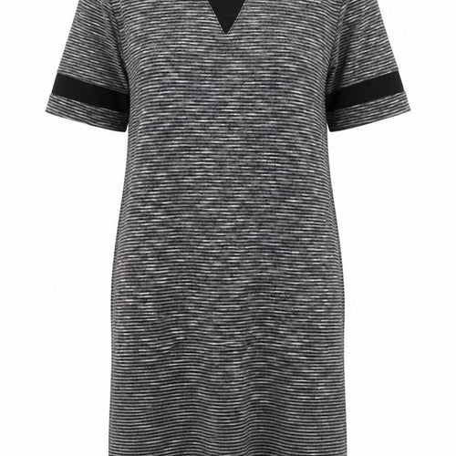 Miss Selfridge Womens Grey Striped Polyester T-Shirt Dress Size 8 Round Neck Pullover