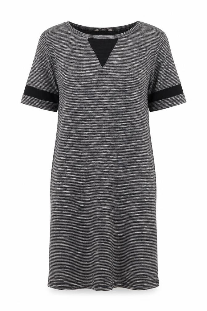 Miss Selfridge Womens Grey Striped Polyester T-Shirt Dress Size 8 Round Neck Pullover