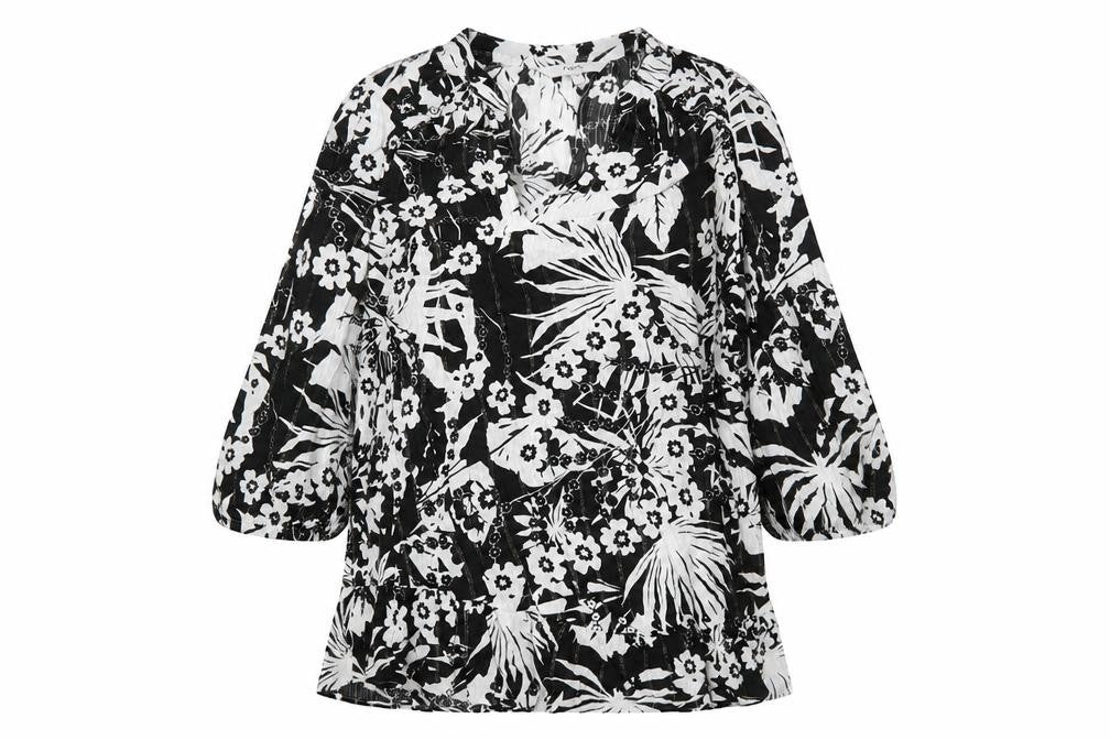 Next Womens Black Geometric Viscose Basic Blouse Size 10 V-Neck