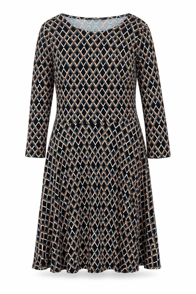 Dorothy Perkins Womens Black Geometric Viscose Fit & Flare Size 8 Round Neck Pullover