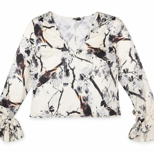 Missguided Womens Ivory Geometric Polyester Cropped T-Shirt Size 10 V-Neck