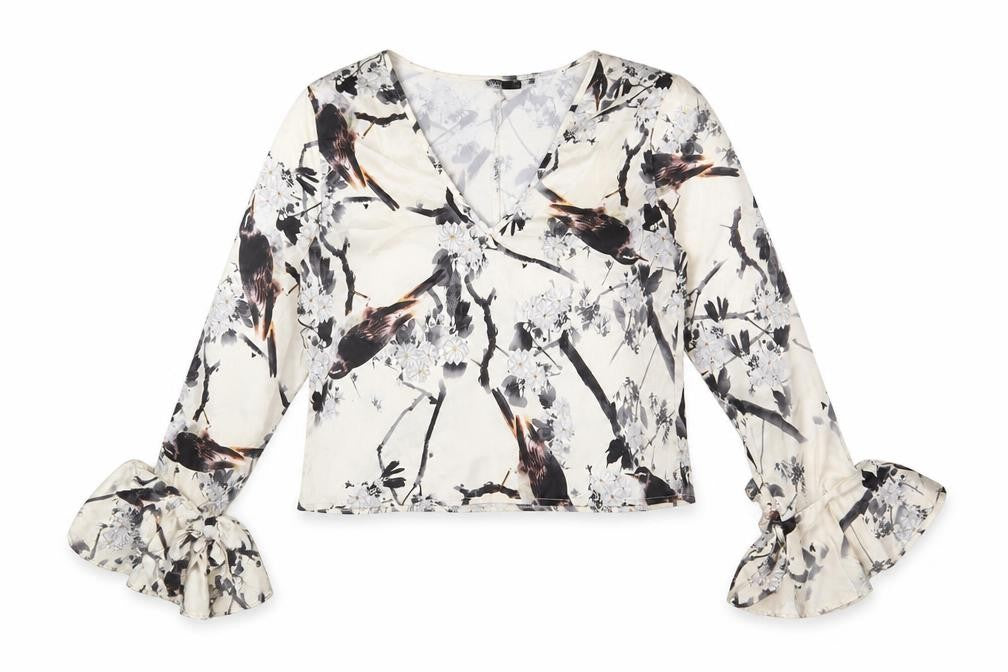 Missguided Womens Ivory Geometric Polyester Cropped T-Shirt Size 10 V-Neck