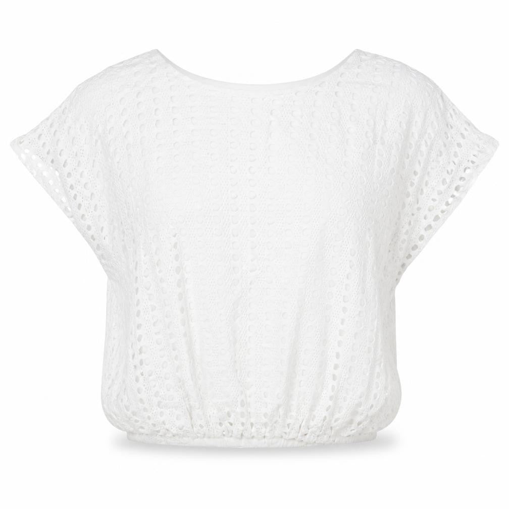 Alexara Womens White Viscose Cropped T-Shirt Size S Round Neck - Broderie Anglaise