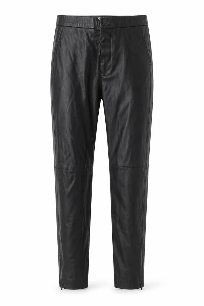 Front view of Zara women’s black polyester trousers, size S, regular zip