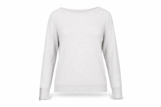 Front view of Warehouse women’s grey round neck acrylic jumper, size UK 14