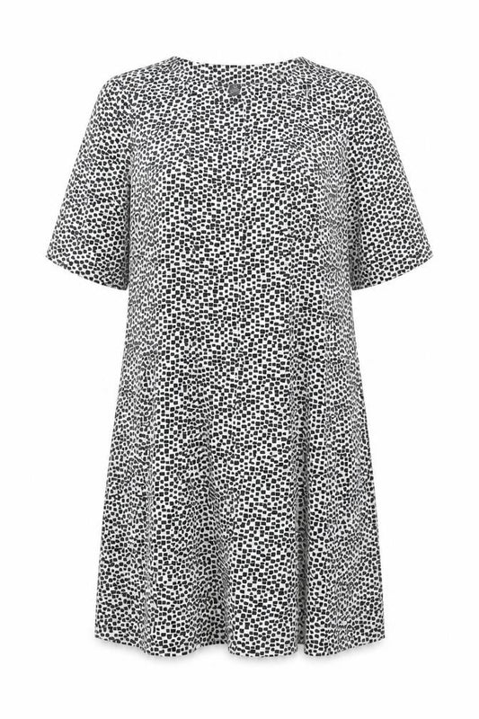 Front view of Connected Apparel women’s white geometric polyester fit & flare, size UK 12, boat neck pullover