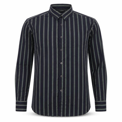 ChenOne Mens Blue Striped Cotton Button-Up Size M Collared Button