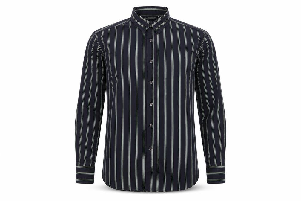 ChenOne Mens Blue Striped Cotton Button-Up Size M Collared Button