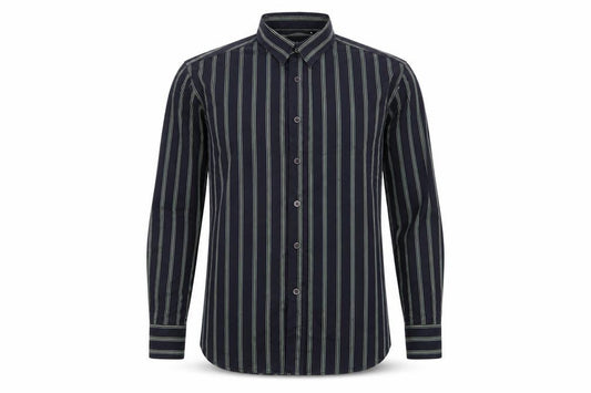 ChenOne Mens Blue Striped Cotton Button-Up Size M Collared Button