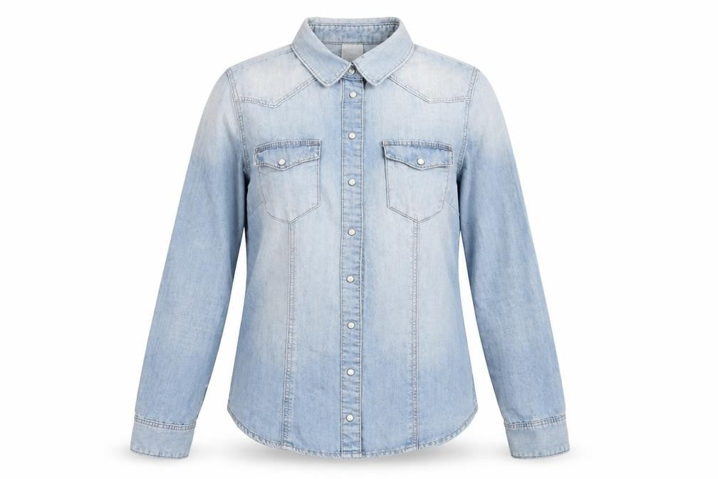 H&M Womens Blue Cotton Basic Button-Up Size 8 V-Neck