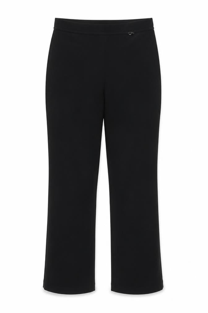 Front view of Dorothy Perkins women’s black polyester trousers, size UK 10, regular
