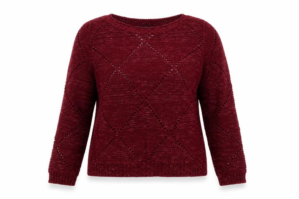 Front view of George women’s red round neck acrylic jumper, size UK 10