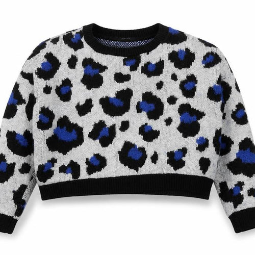 Primark Womens Grey Round Neck Animal Print Acrylic Pullover Jumper Size 2XS