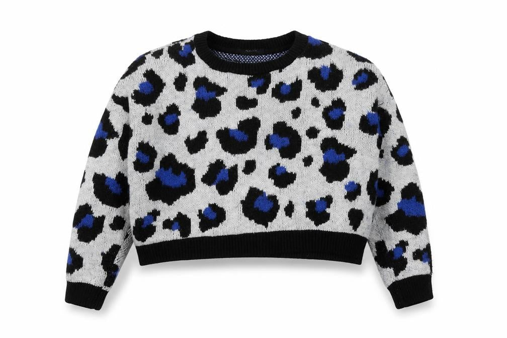 Primark Womens Grey Round Neck Animal Print Acrylic Pullover Jumper Size 2XS