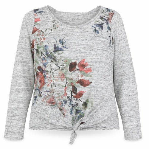 Debenhams Womens Grey Round Neck Polyester Pullover Jumper Size 12 - Floral Detail