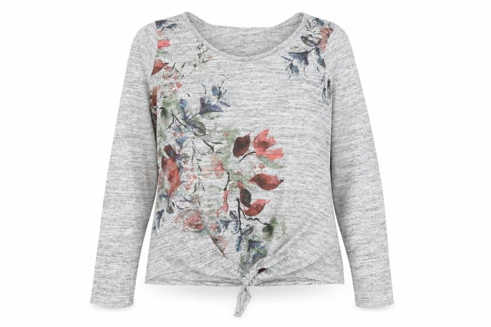 Debenhams Womens Grey Round Neck Polyester Pullover Jumper Size 12 - Floral Detail