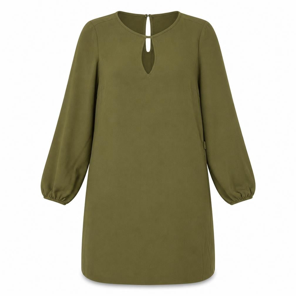 Front view of New Look women’s green polyester sheath, size UK 8, round neck button