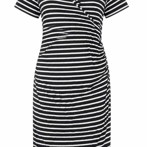 Blue Bell Womens Black Striped Viscose T-Shirt Dress Size 8 V-Neck Pullover