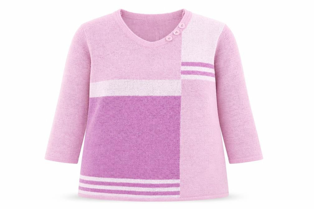 Bonmarché Womens Purple Round Neck Striped Acrylic Pullover Jumper Size L